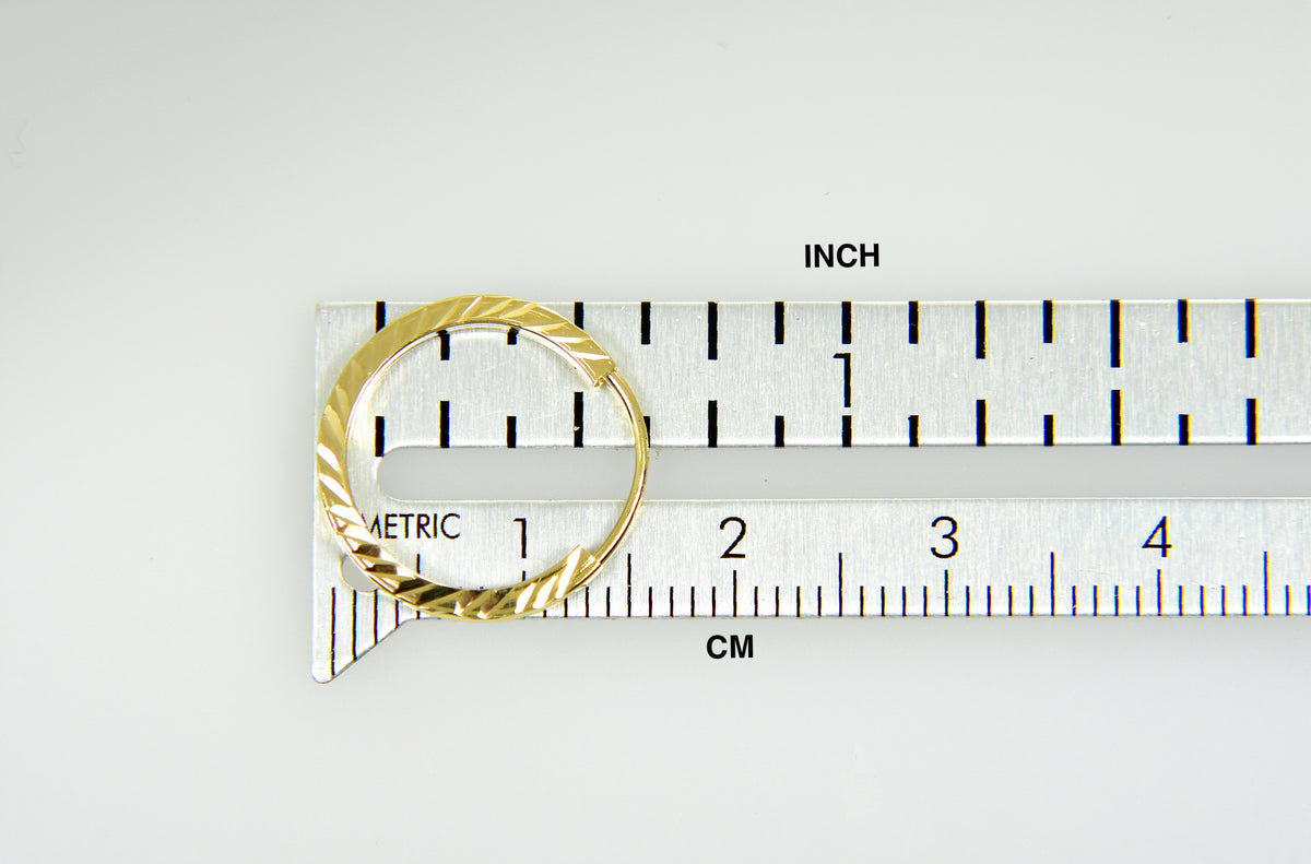 14k yellow gold diamond cut square tube round endless hoop earrings 15mm x 1.35mm