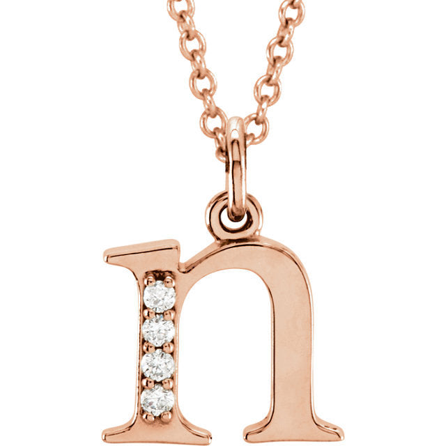 14k yellow rose white gold .025 ctw diamond tiny petite lowercase letter n initial alphabet pendant charm necklace