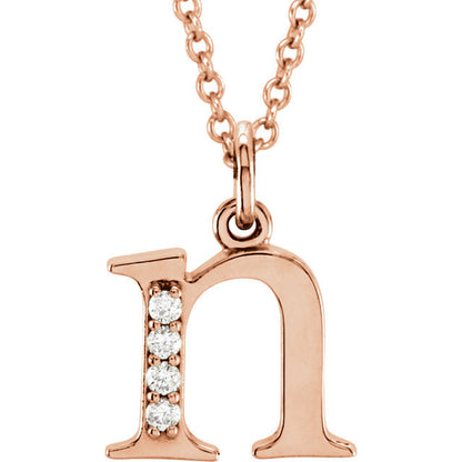 14k yellow rose white gold .025 ctw diamond tiny petite lowercase letter n initial alphabet pendant charm necklace