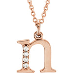 Load image into Gallery viewer, 14K Yellow Rose White Gold .025 CTW Diamond Tiny Petite Lowercase Letter N Initial Alphabet Pendant Charm Necklace
