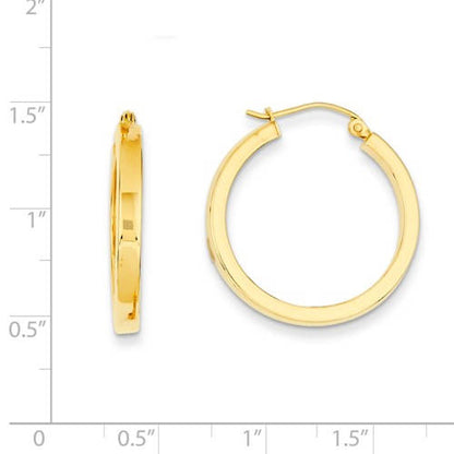 14k yellow gold square tube round hoop earrings 24mm x 3mm