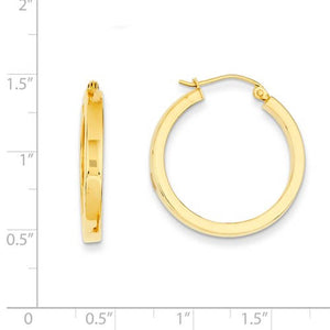 14K Yellow Gold Square Tube Round Hoop Earrings 24mm x 3mm