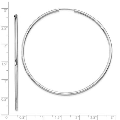 14k white gold round endless hoop earrings 64mm x 2mm