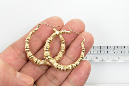14k yellow gold bamboo hoop earrings 33mm