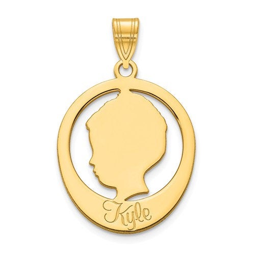 14k 10k yellow white sterling silver boy head silhouette name engraved personalized