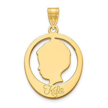 14k 10k yellow white sterling silver boy head silhouette name engraved personalized