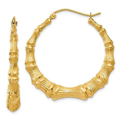 14k yellow gold bamboo hoop earrings 33mm