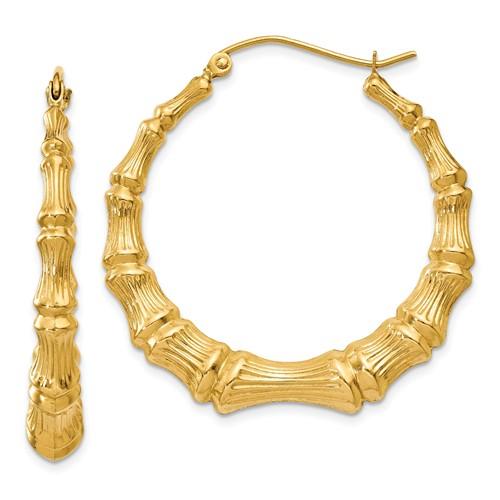 14k yellow gold bamboo hoop earrings 33mm