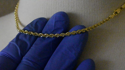 14K Solid Yellow Gold 3.2mm Diamond Cut Rope Bracelet Anklet Choker Necklace Pendant Chain