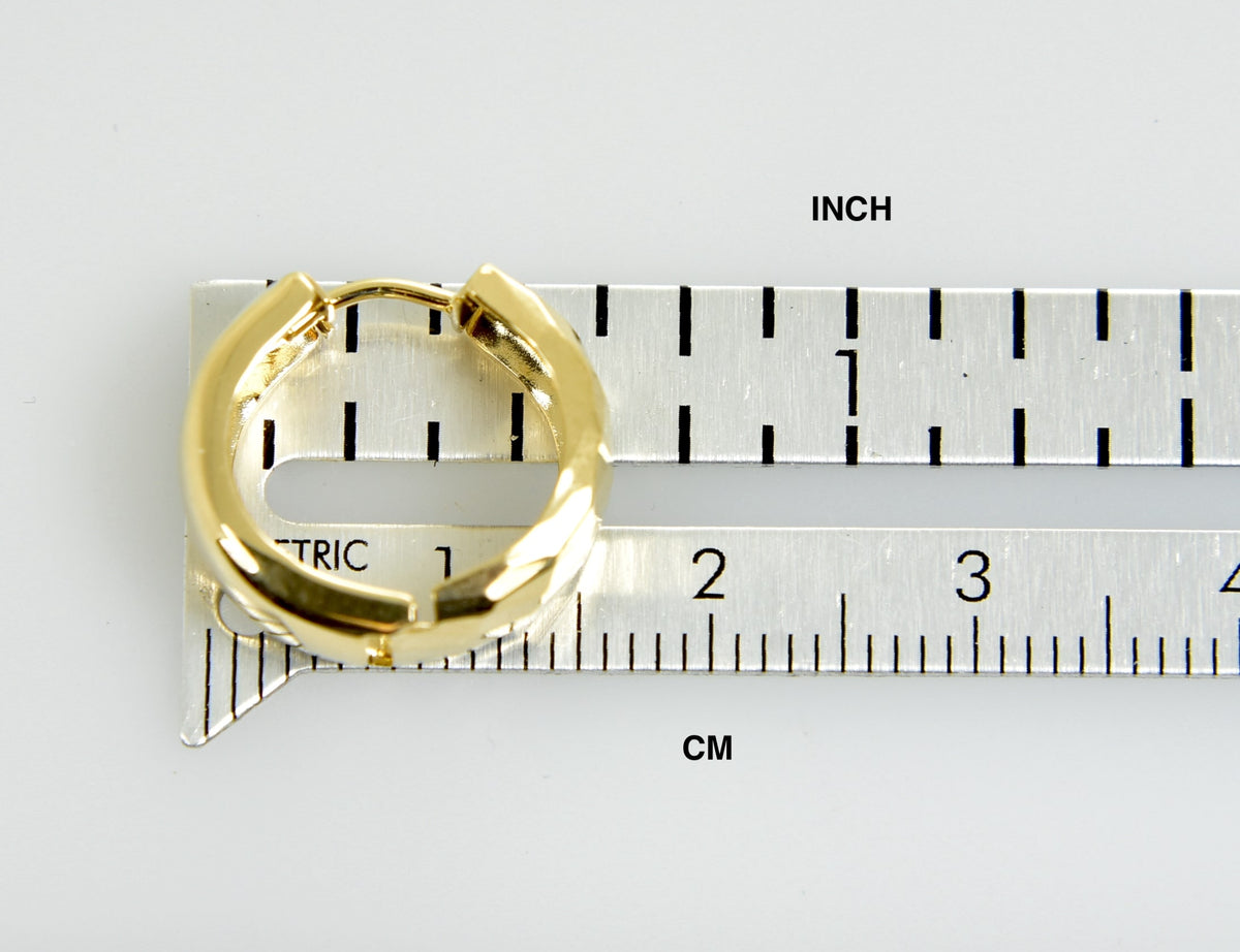 14k yellow gold faceted textured huggie hinged hoop earrings 15mm x 5mm