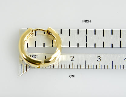 14k yellow gold faceted textured huggie hinged hoop earrings 15mm x 5mm