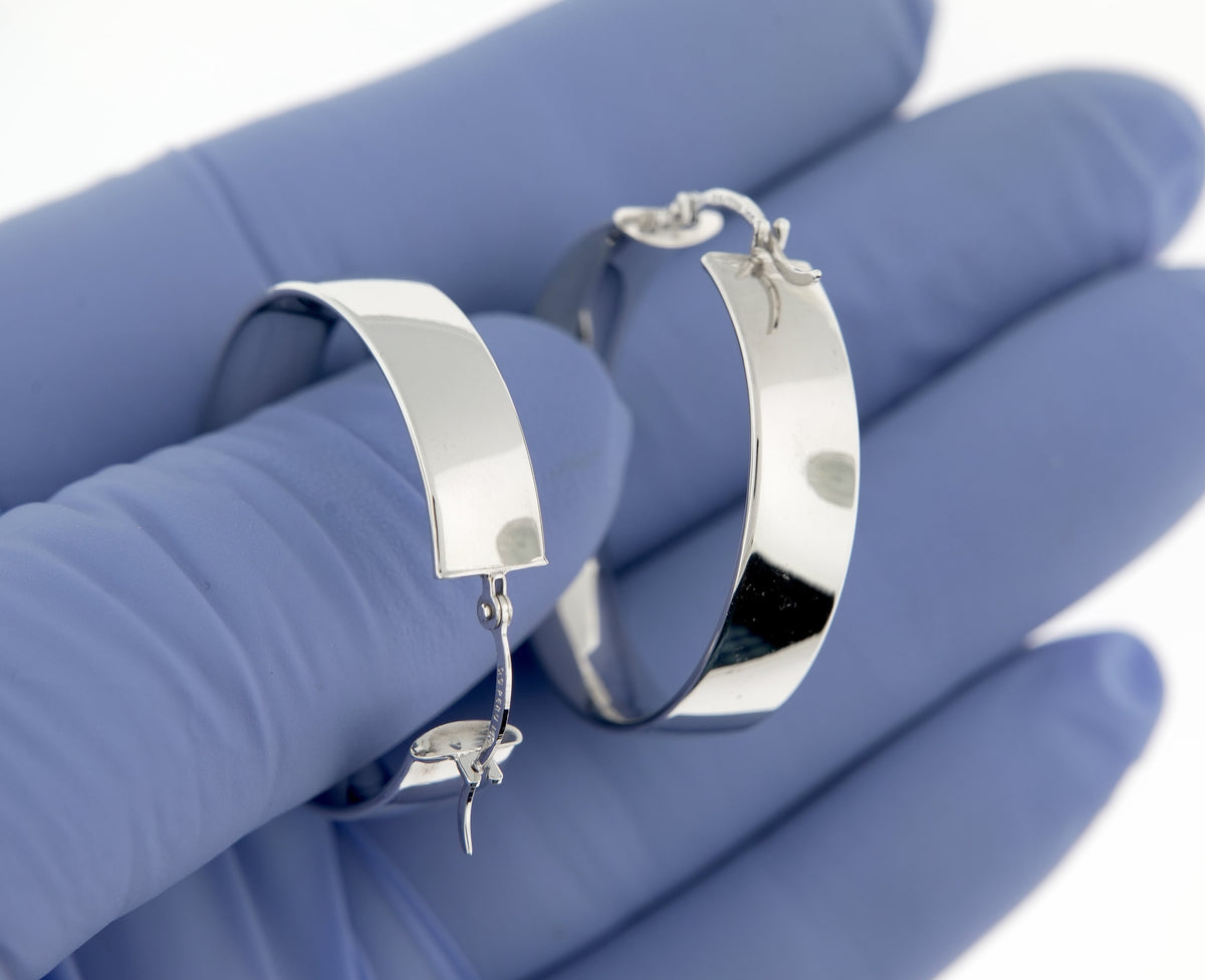 14k white gold round square tube hoop earrings 30mm x 7mm