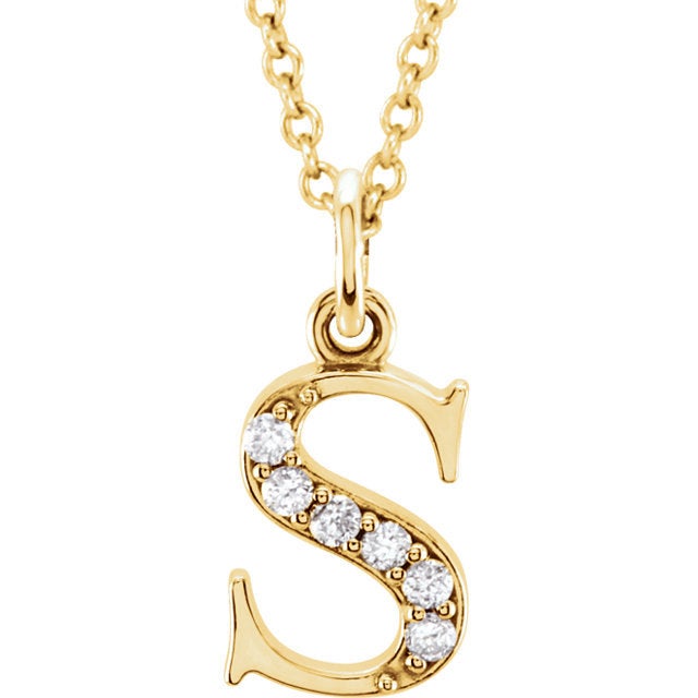 14k yellow rose white gold .03 ctw diamond tiny petite lowercase letter s initial alphabet pendant charm necklace