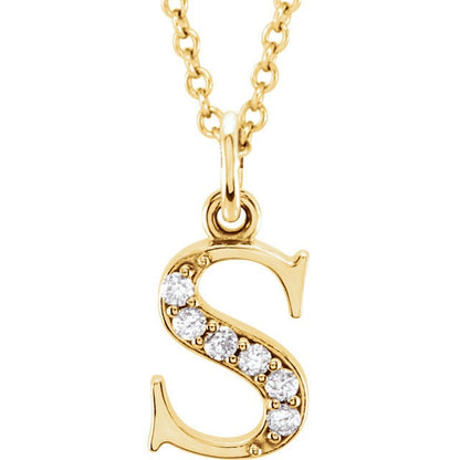 14k yellow rose white gold .03 ctw diamond tiny petite lowercase letter s initial alphabet pendant charm necklace