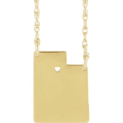 14k gold 10k gold silver utah ut state map necklace heart personalized city