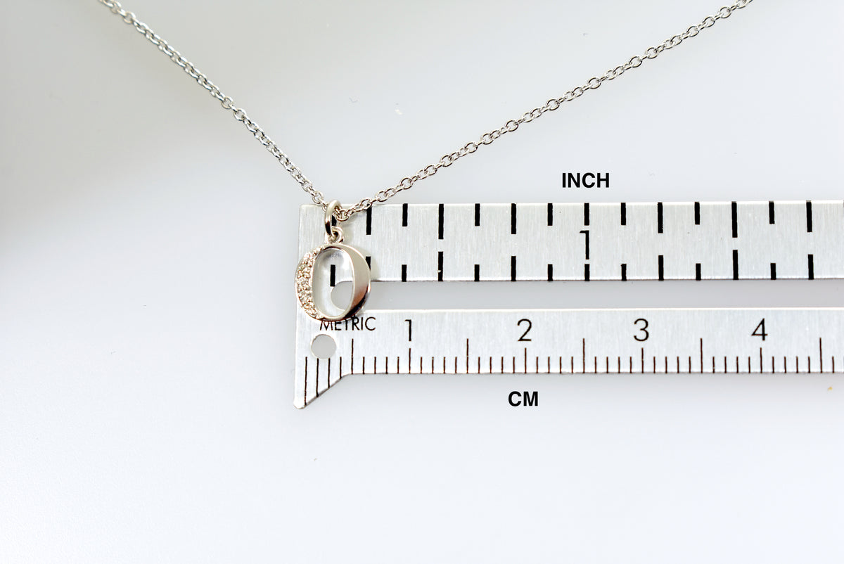 14k yellow rose white gold .03 ctw diamond tiny petite lowercase letter o initial alphabet pendant charm necklace
