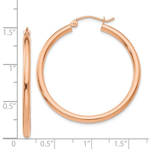 14k rose gold classic round hoop earrings 34mm x 2.5mm