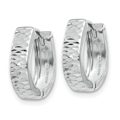 14k white gold classic textured hinged hoop huggie earrings