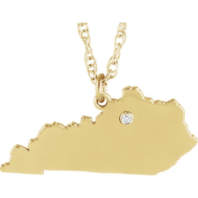 14k 10k Yellow Rose White Gold Diamond Silver Kentucky KY State Map Personalized City Necklace