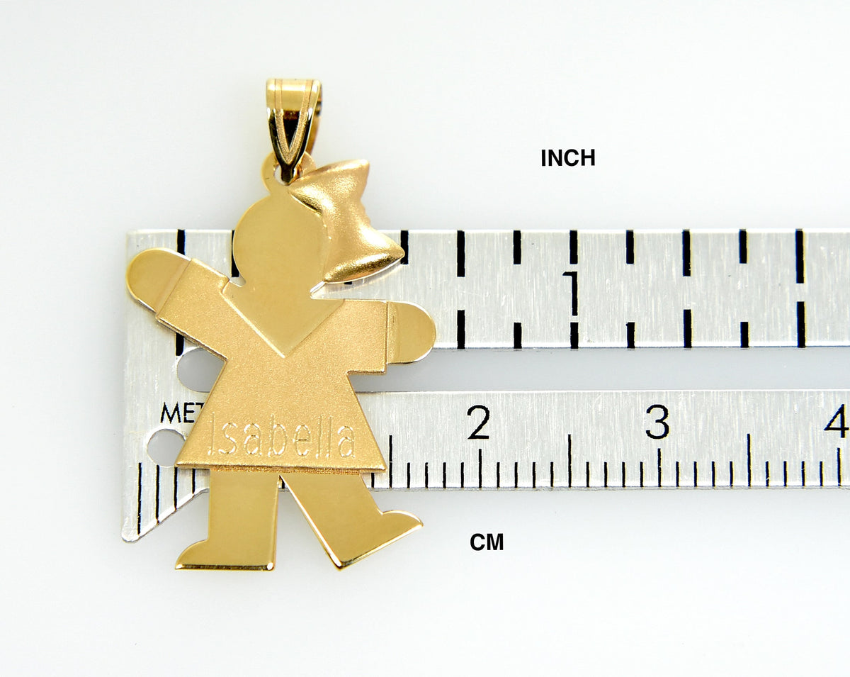 14k yellow gold girl with bow pendant charm personalized engraved monogram