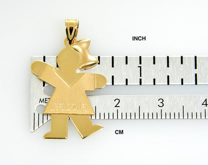 14k yellow gold girl with bow pendant charm personalized engraved monogram