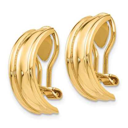 14k yellow gold non pierced clip on huggie j hoop earrings