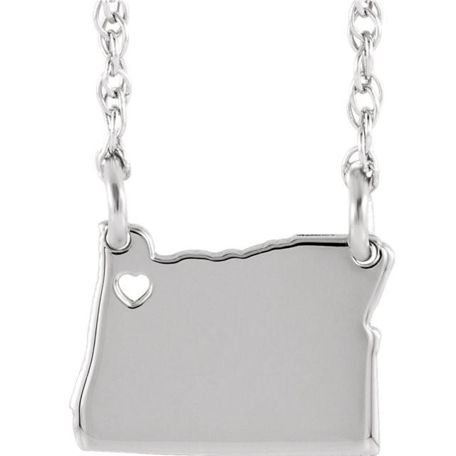 14k gold 10k gold silver oregon or state map necklace heart personalized city