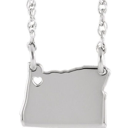 14k gold 10k gold silver oregon or state map necklace heart personalized city