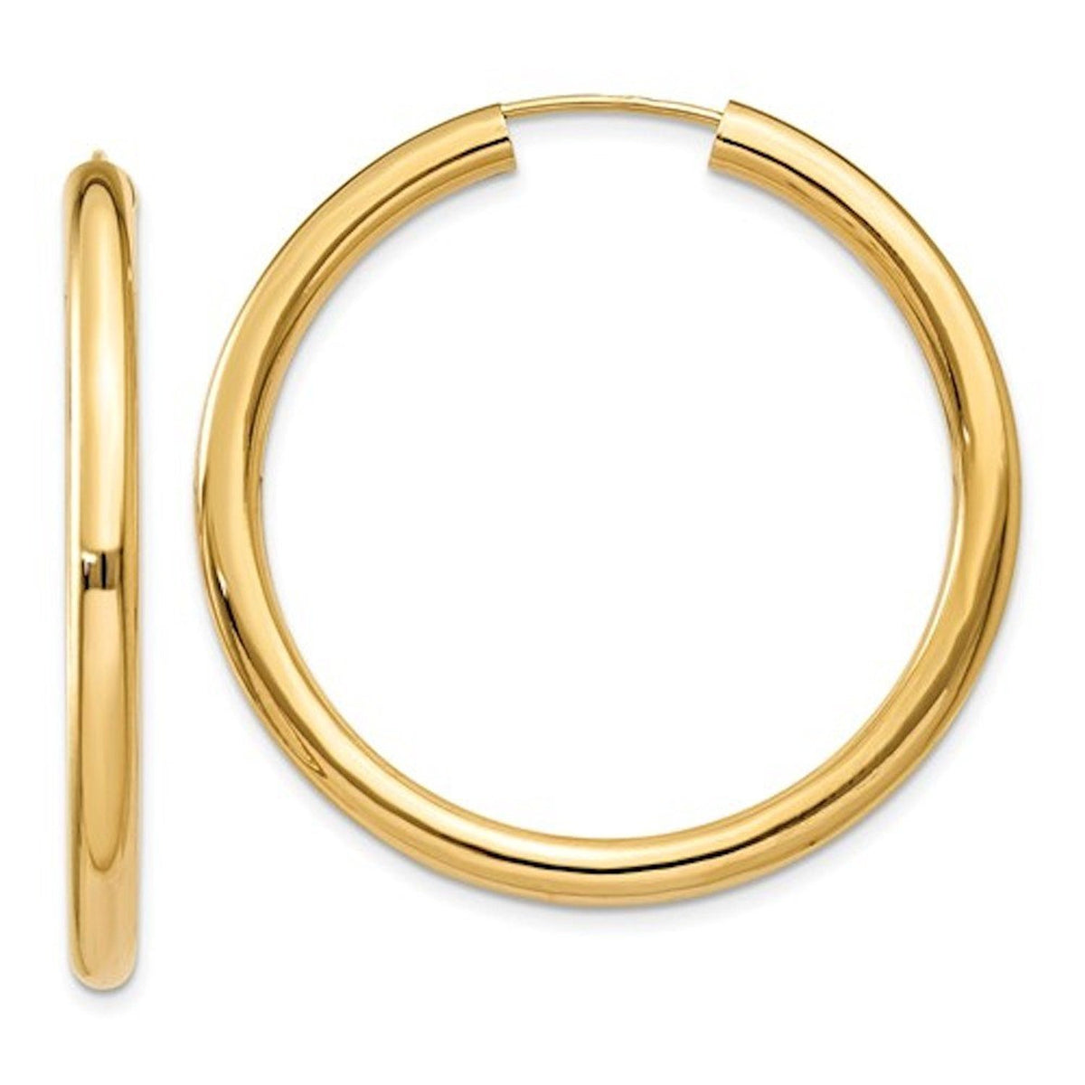 14k yellow gold round endless hoop earrings 35mm x 2.75mm
