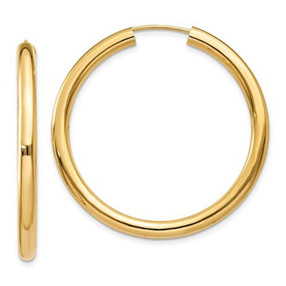 14k yellow gold round endless hoop earrings 35mm x 2.75mm