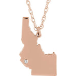 Lataa kuva Galleria-katseluun, 14k 10k Yellow Rose White Gold Diamond Silver Idaho ID State Map Personalized City Necklace
