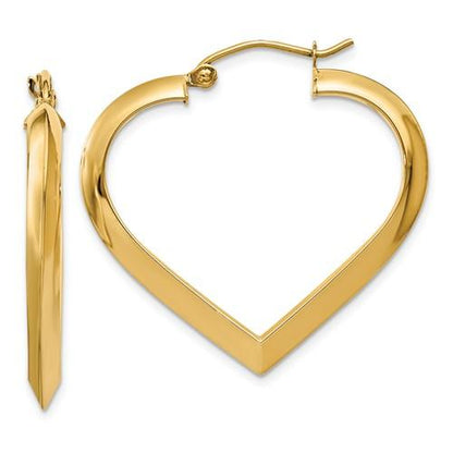 14k yellow gold heart hoop earrings 29mm x 3mm