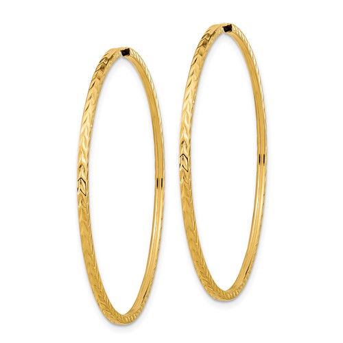 14k Yellow Gold Diamond Cut Square Tube Round Endless Hoop Earrings 45mm x 1.35mm