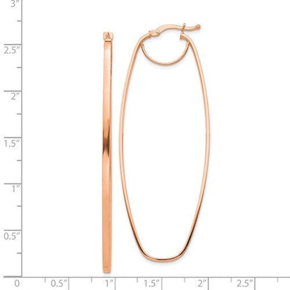 14k rose gold modern contemporary geometric oval dangle hoop earrings