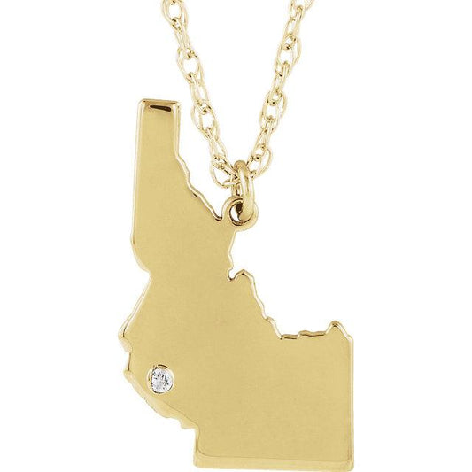 14k 10k yellow rose white gold diamond silver idaho id state map personalized city necklace