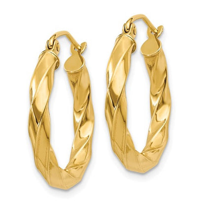 14k yellow gold twisted modern classic round hoop earrings 19mm x 3mm