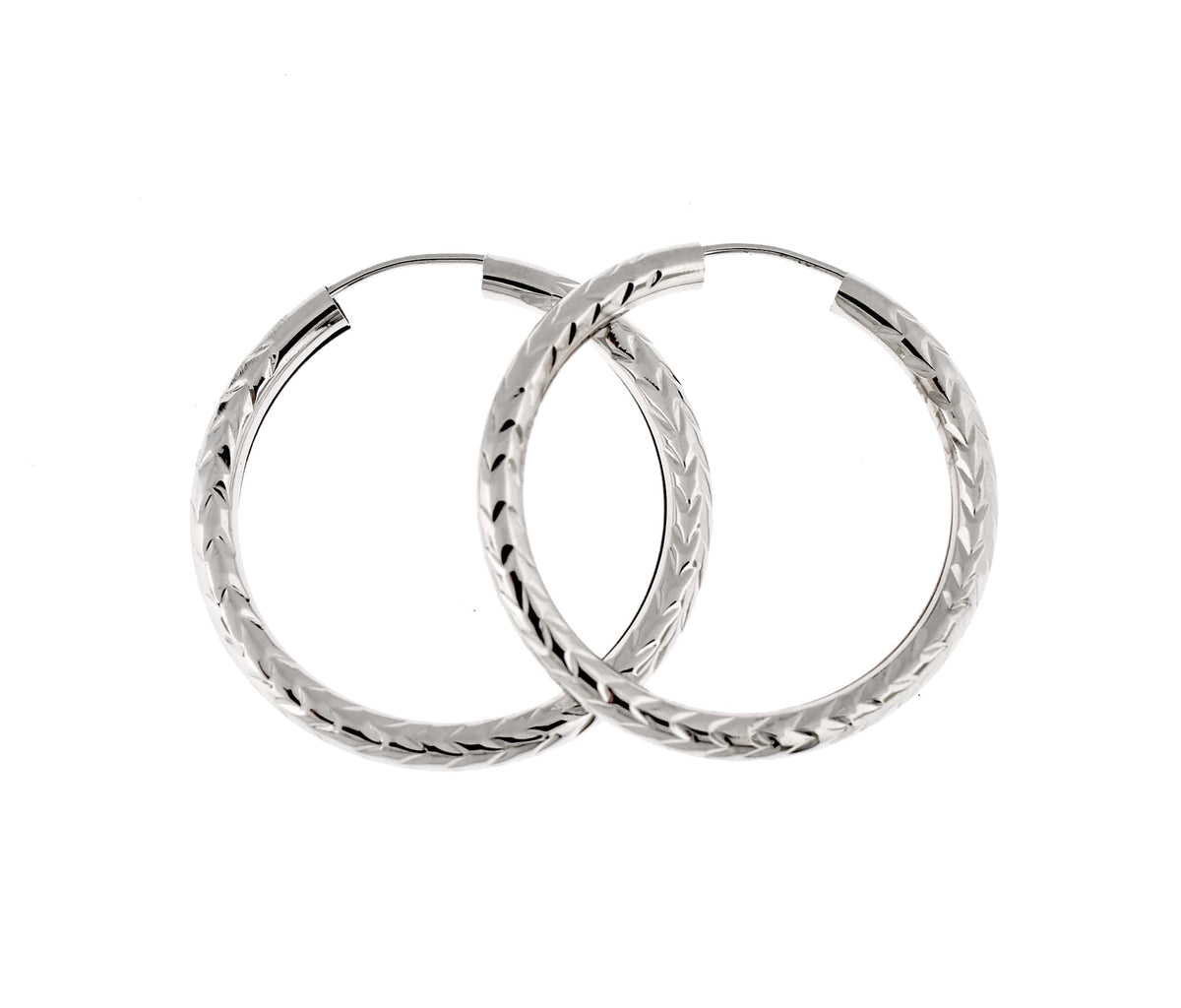 14k white gold diamond cut classic endless hoop earrings 29mm x 3mm