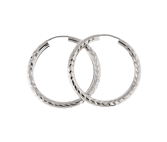 14k white gold diamond cut classic endless hoop earrings 29mm x 3mm