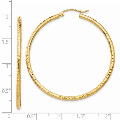 14k yellow gold diamond cut classic round hoop earrings 45mm x 2mm