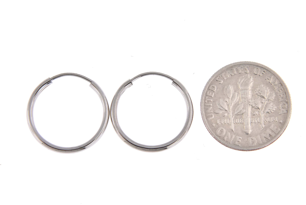14k white gold small classic endless round hoop earrings 15mm x 1.5mm