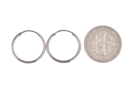 14k white gold small classic endless round hoop earrings 15mm x 1.5mm