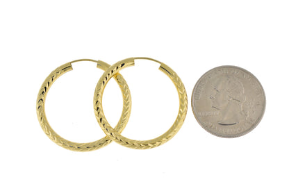14k yellow gold diamond cut classic endless hoop earrings 28mm x 3mm