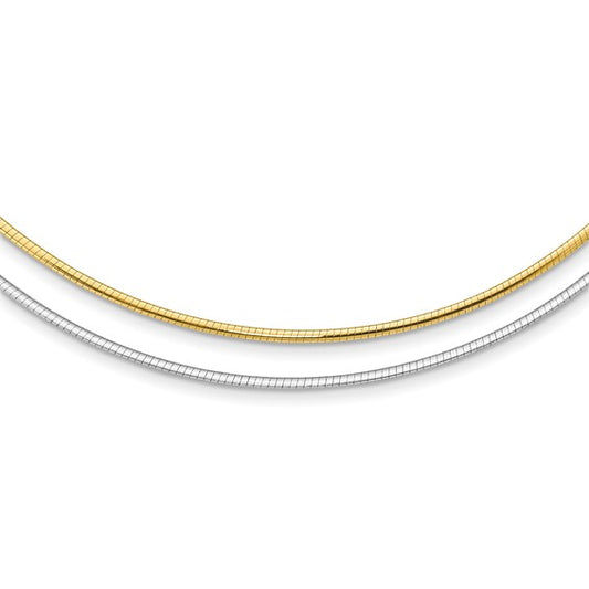 14k yellow white gold two tone 2mm reversible omega choker necklace pendant chain lobster clasp 18 inches