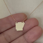 Load and play video in Gallery viewer, 14k Gold 10k Gold Silver Arkansas State Map Necklace Heart Personalized City
