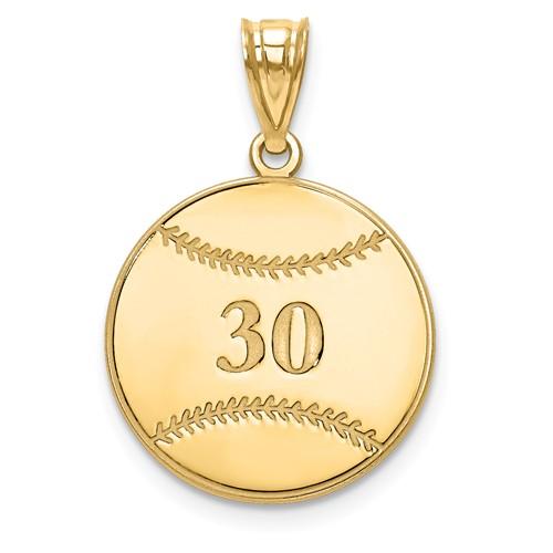 14k 10k Gold Sterling Silver Baseball Personalized Engraved Pendant
