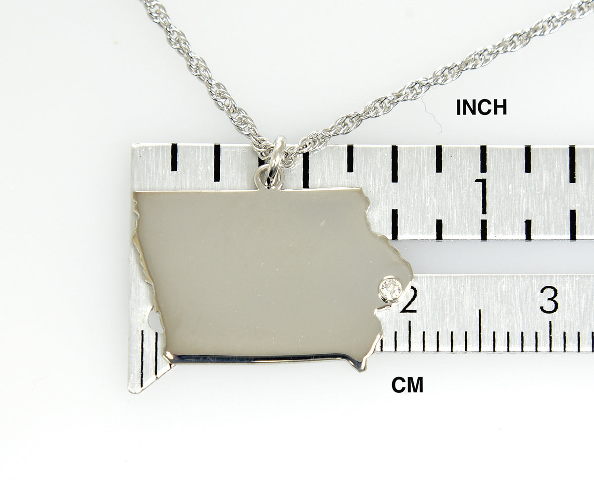 14k 10k yellow rose white gold diamond silver iowa ia state map personalized city necklace