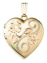 Load image into Gallery viewer, 14K Yellow Gold 19mm Floral Heart Locket Pendant Charm Custom Engraved Personalized Monogram
