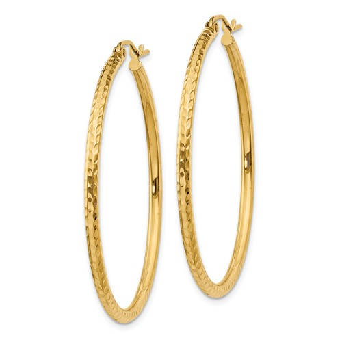 14k yellow gold diamond cut classic round hoop earrings 40mm x 2mm