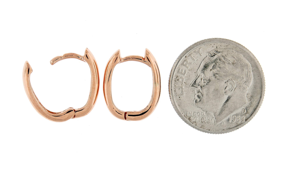 14k rose gold classic huggie hinged hoop earrings 13mm x 10mm x 3mm