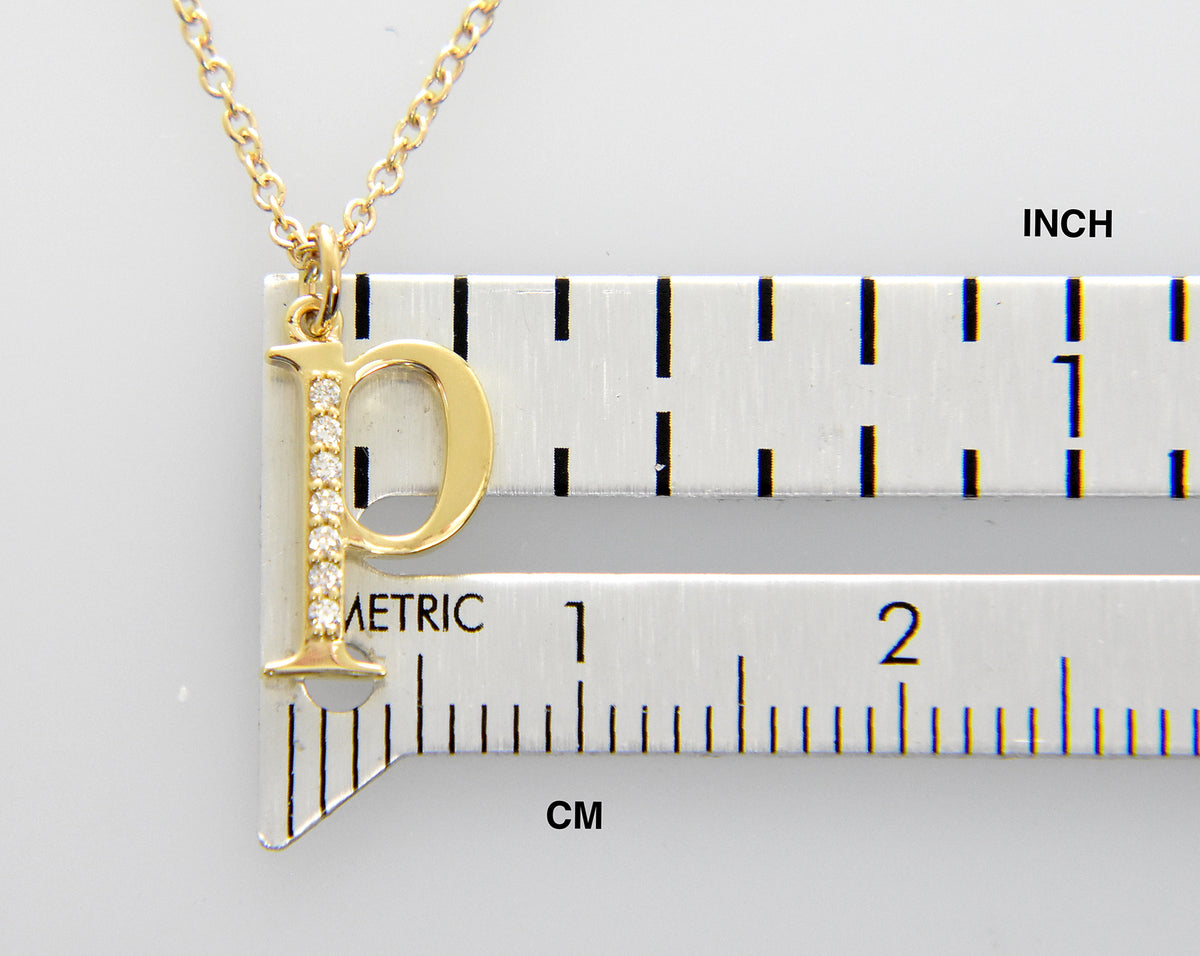 14k yellow rose white gold .04 ctw diamond tiny petite lowercase letter p initial alphabet pendant charm necklace